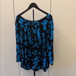 Worthington Blue and Black Abstract Blouse